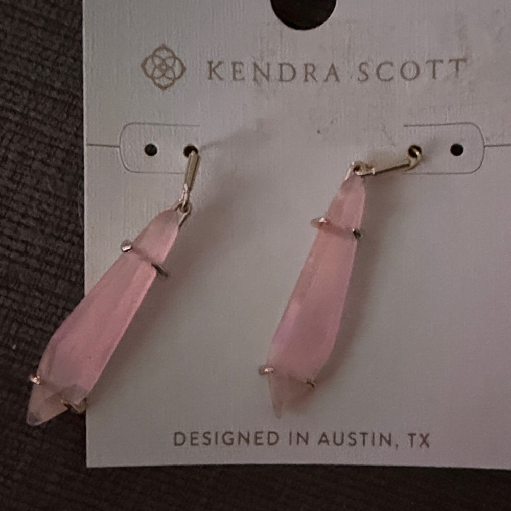 Kendra Scott Rose Quartz-Look Drop Earrings in Gold - Picture 3 of 3